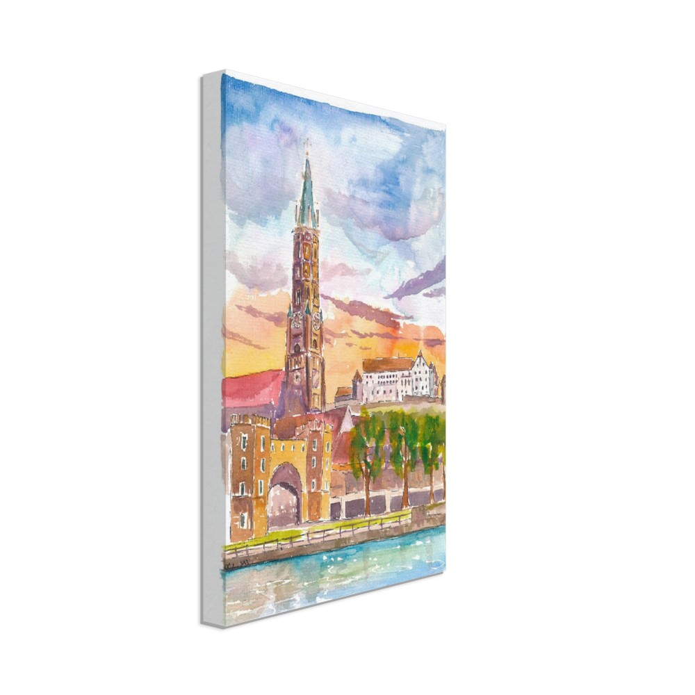 Landshut Bavaria Morning View of City Gate Church and Trausnitz - Limited Edition Fine Art Print - Original Painting available