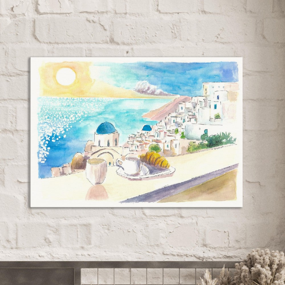 Majestic Santorini - A Serene Sunset Overlooking Turquoise Waters and Iconic Blue Domes - Limited Edition Fine Art Print - Original Painting
