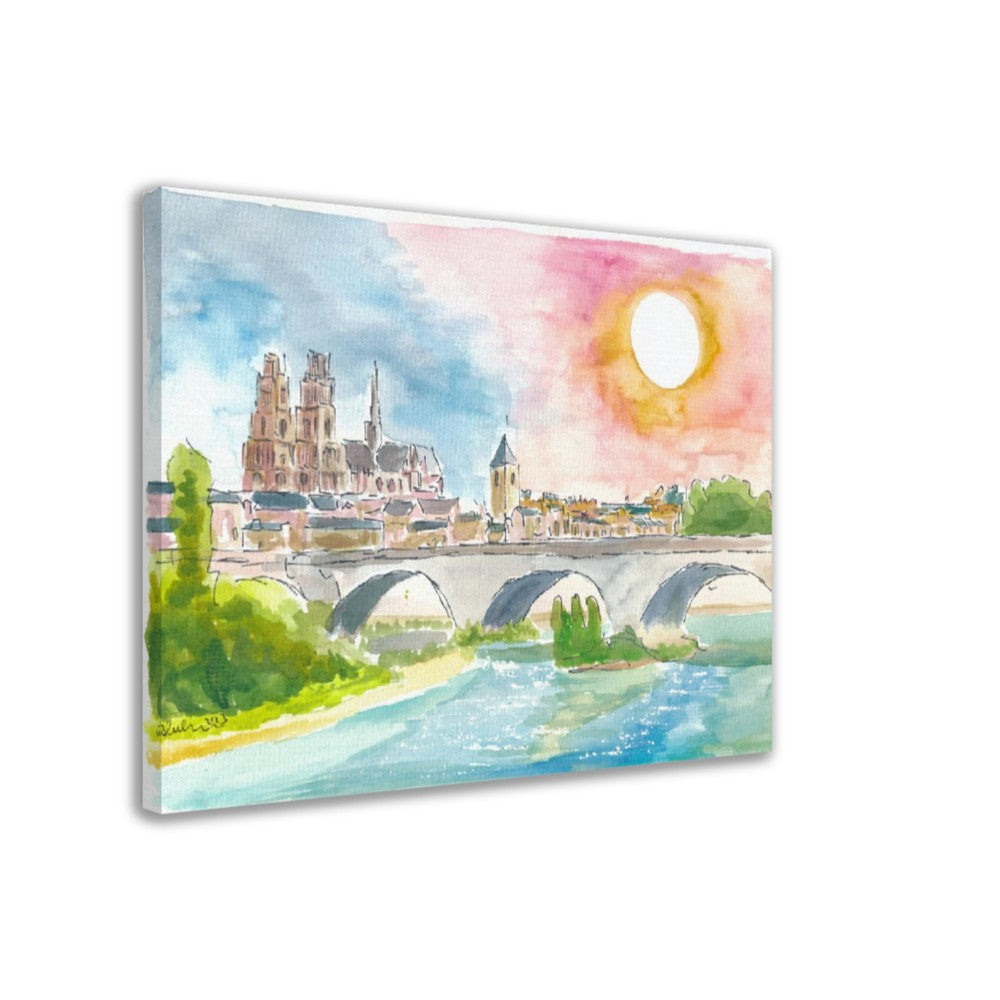 Orleans France view of cathedral and Loire river - Limited Edition Fine Art Print - Original Painting available