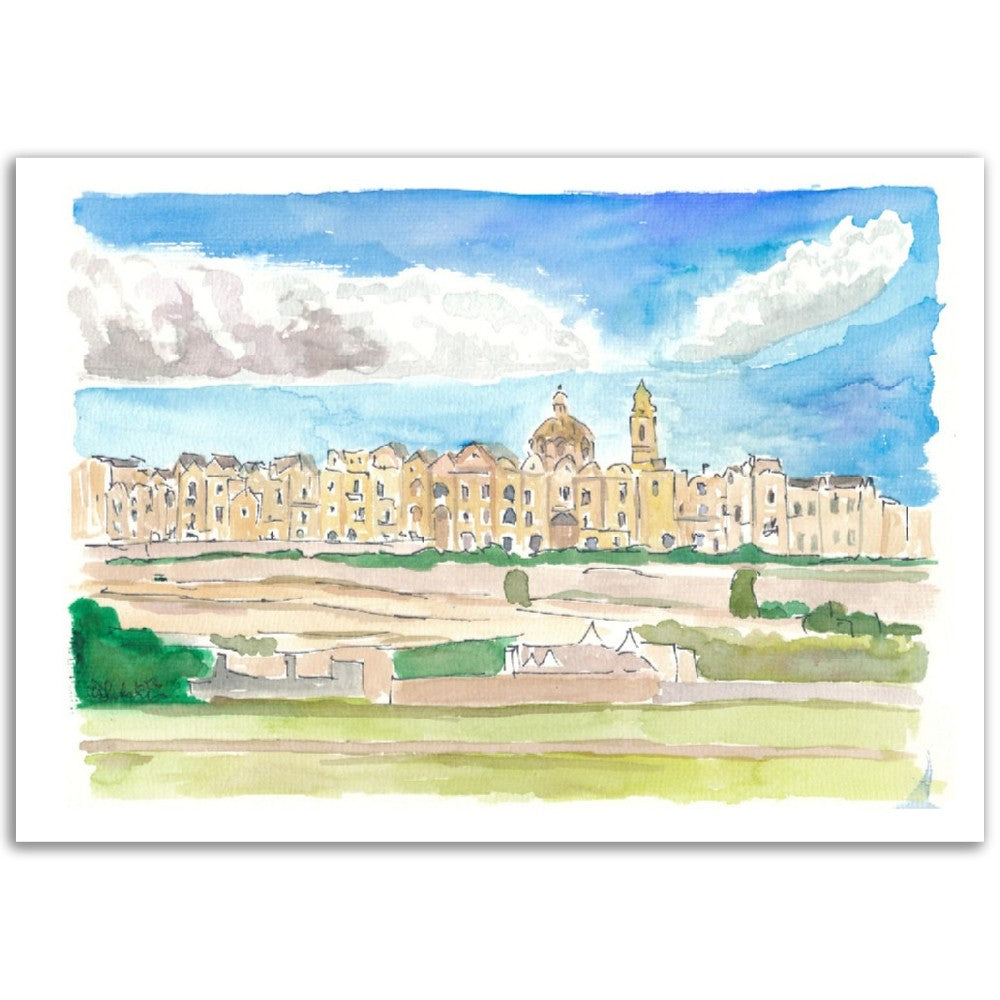 Locorotondo View of Hilltop Town in Puglia Italy - Limited Edition Fine Art Print - Original Painting available