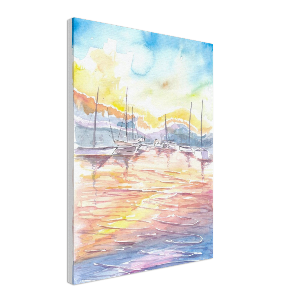 Dreamy Yacht Harbour with Sunset and Light on Water