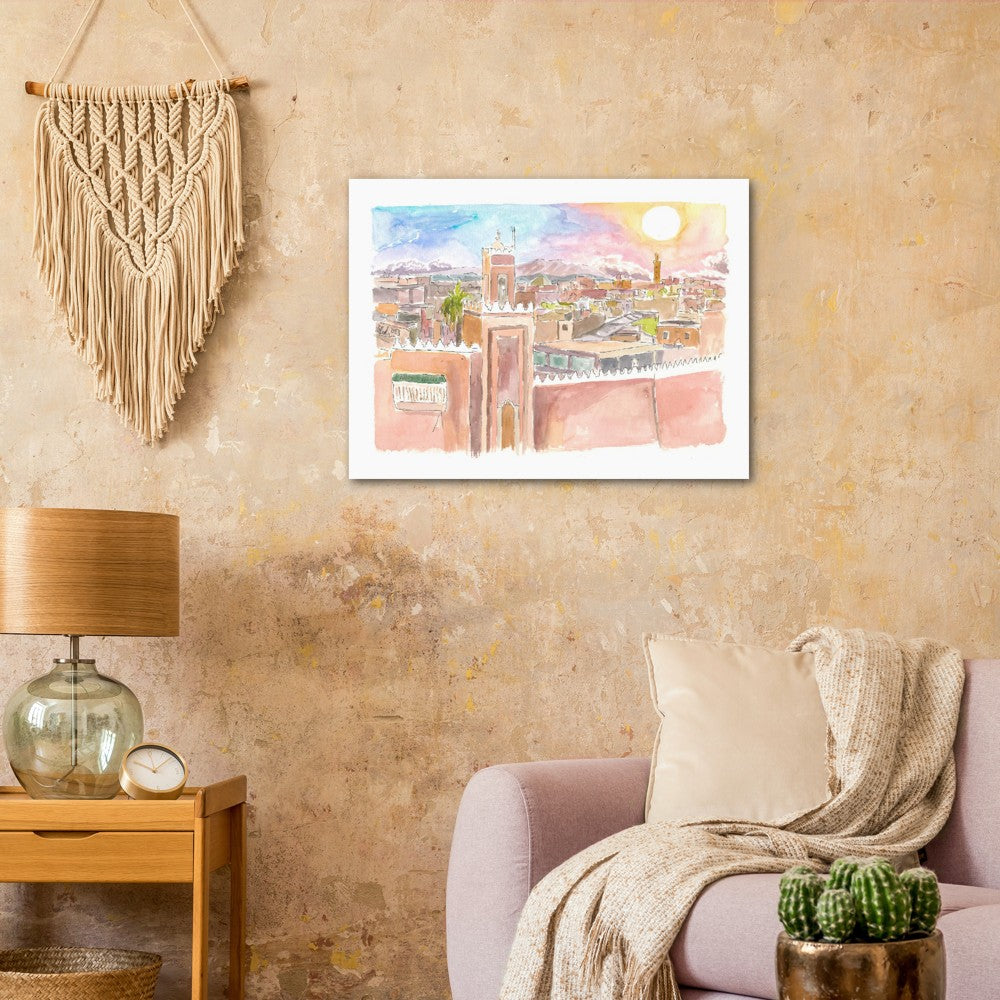 Marrakech View of Walls and Rooftops in Afternoon Sun - Limited Edition Fine Art Print - Original Painting available
