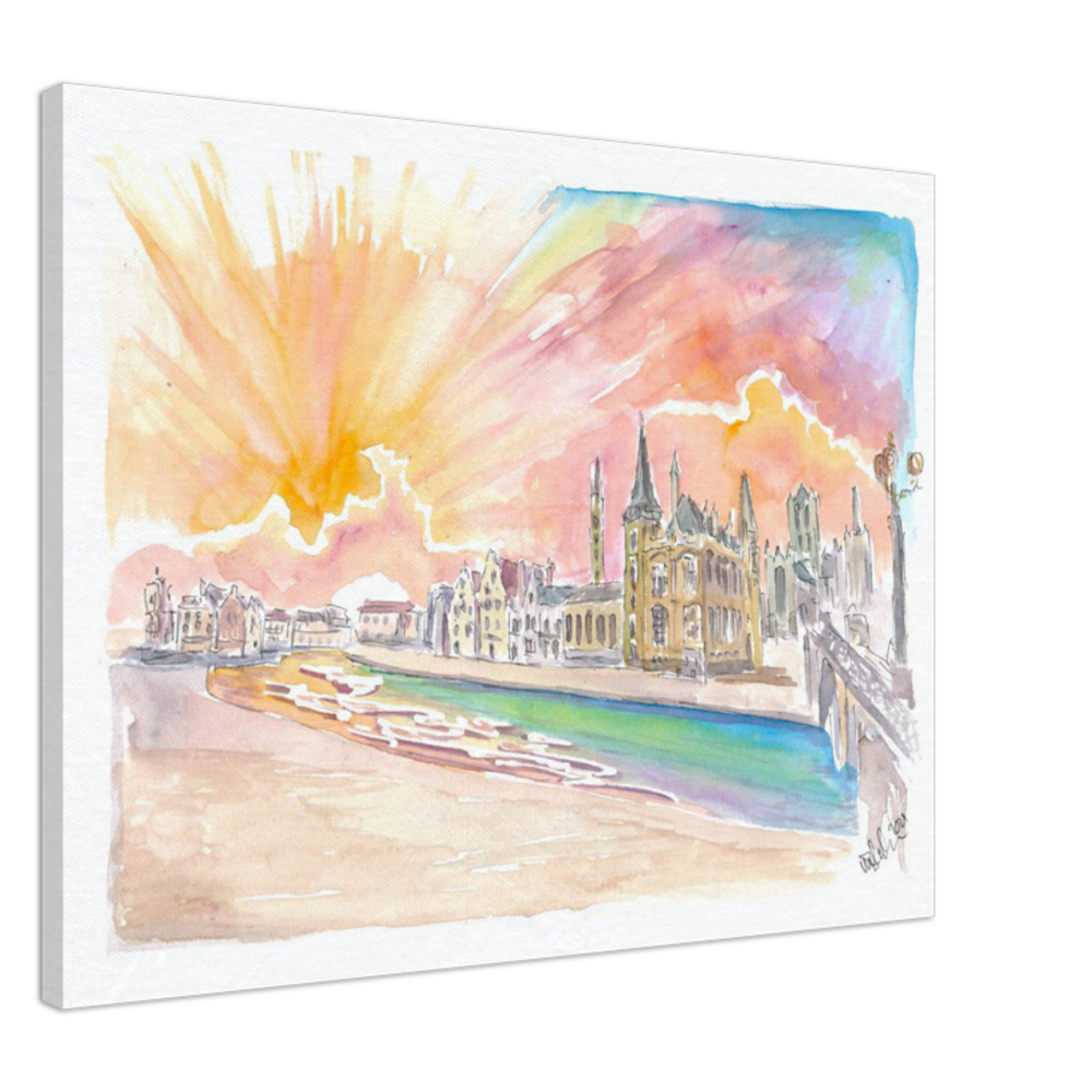 Ghent Belgium Historic City Center with Sunset - Limited Edition Fine Art Print