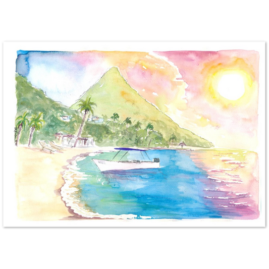 St Lucia Sunset and Amazing Piton Beach Scene