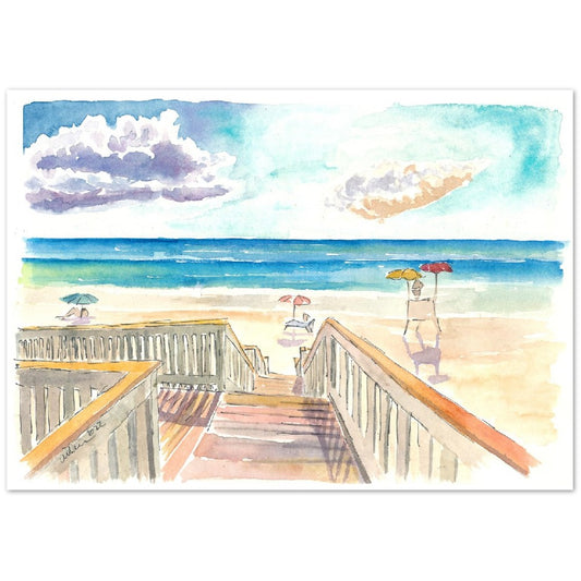 Stairs over Sand Dunes to the Ocean - Limited Edition Fine Art Print - Original Painting available