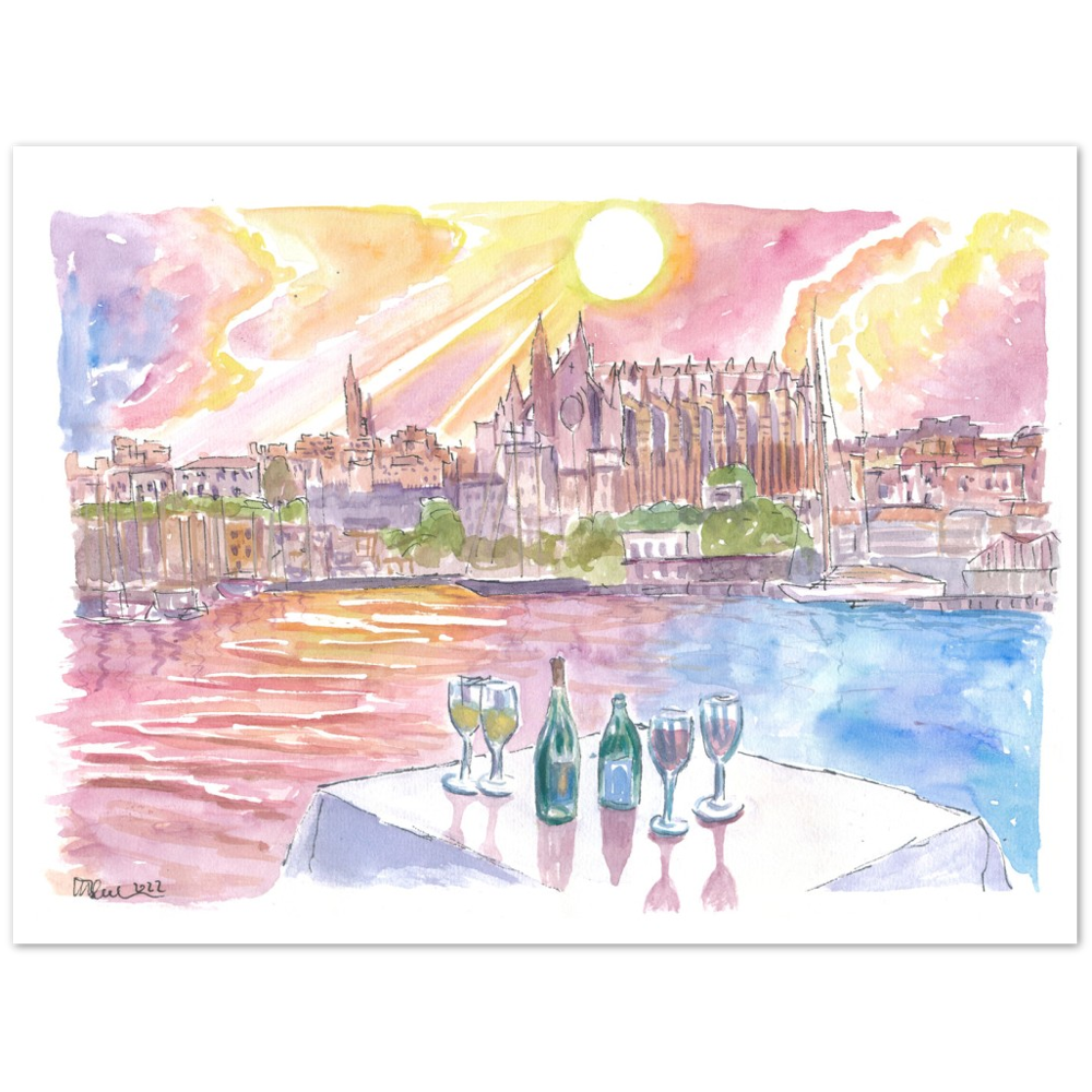 Dinner in Palma Majorca with Port, Wine and La Seu - Limited Edition Fine Art Print - Original Painting available