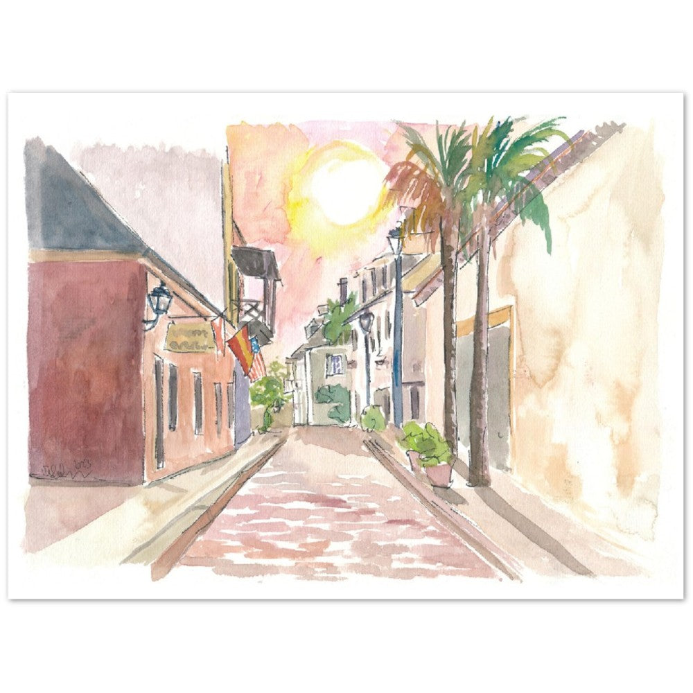 Sunny Street Scene in St. Augustine Florida USA - Limited Edition Fine Art Print - Original Painting available