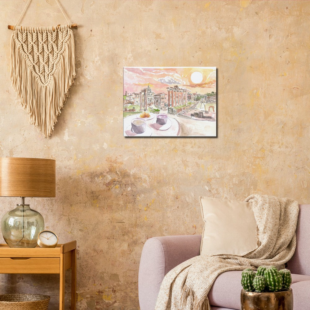 Roman Forum Morning Coffee with View in Rome - Limited Edition Fine Art Print - Original Painting available