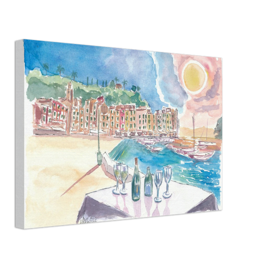 Table for Amore in Portofino with View of Port and Sea - Limited Edition Fine Art Print - Original Painting available