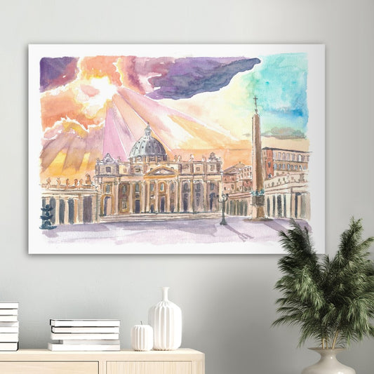 Rome Saint Peter&#39;s Illuminated through Sunrays from Gorgeous Skies - Limited Edition Fine Art Print - Original Painting available