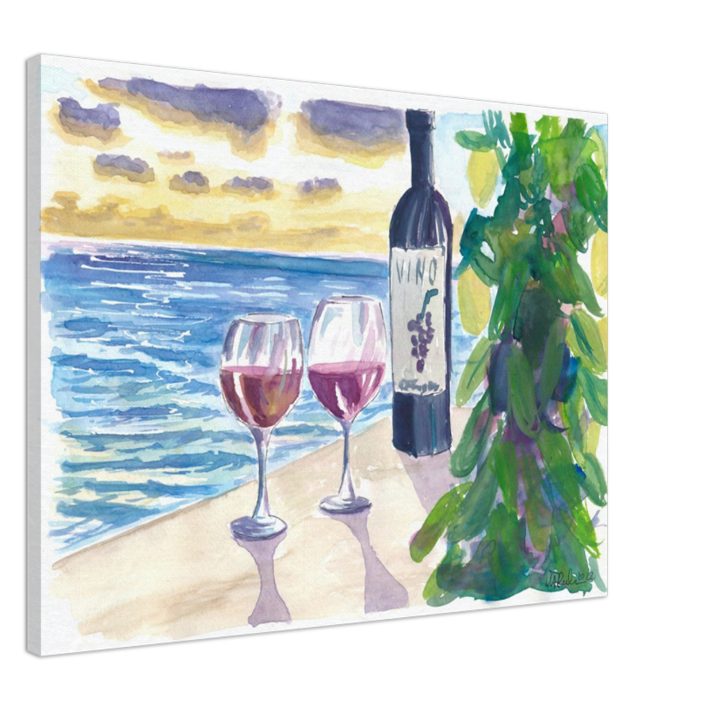Romantic Evening with Wine for 2 with Sea View - Limited Edition Fine Art Print - Original Painting available