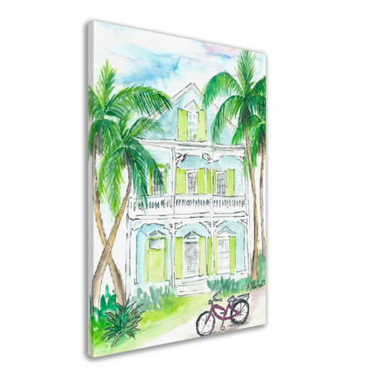 Lime and Mint Colored Conch House in Key West Florida - Limited Edition Fine Art Print - Original Painting available