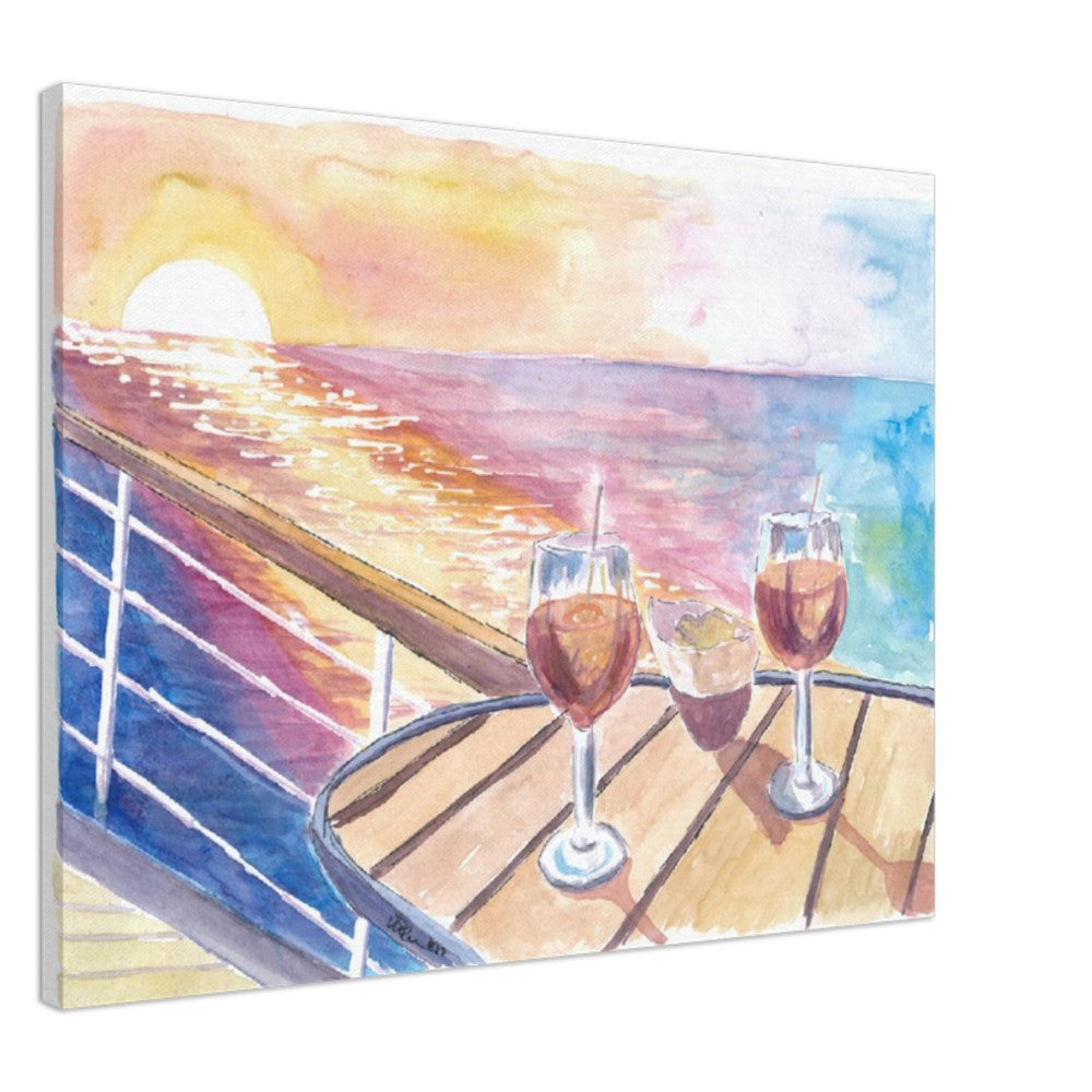 Cruise Dreams with Sunset Cocktails and Endless Sea Views - Limited Edition Fine Art Print - Original Painting available