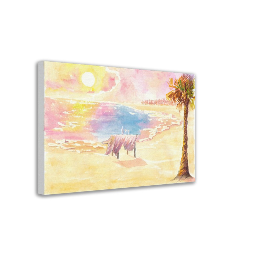 Romantic table for two lovers on the beach at sunset - Fine Art Print on Giclee, Canvas & Original Art