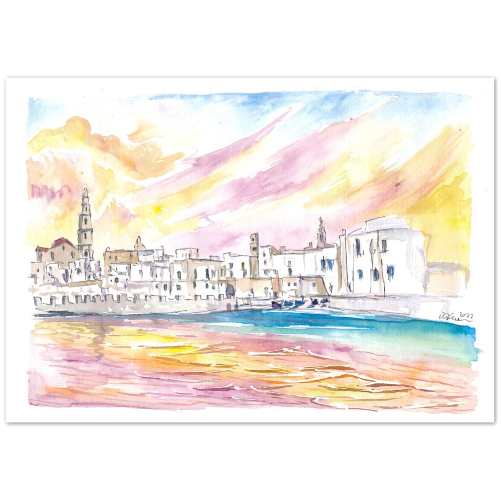 View of Monopoli Italy with Old Port in Spectacular Sunlight - Limited Edition Fine Art Print -