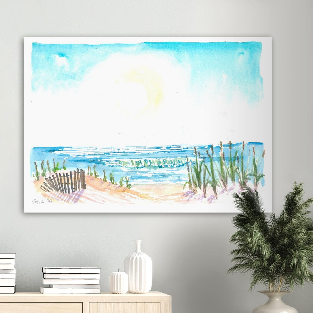 Beach Dunes with Picket Fence and Sea View - Limited Edition Fine Art Print - Original Painting available
