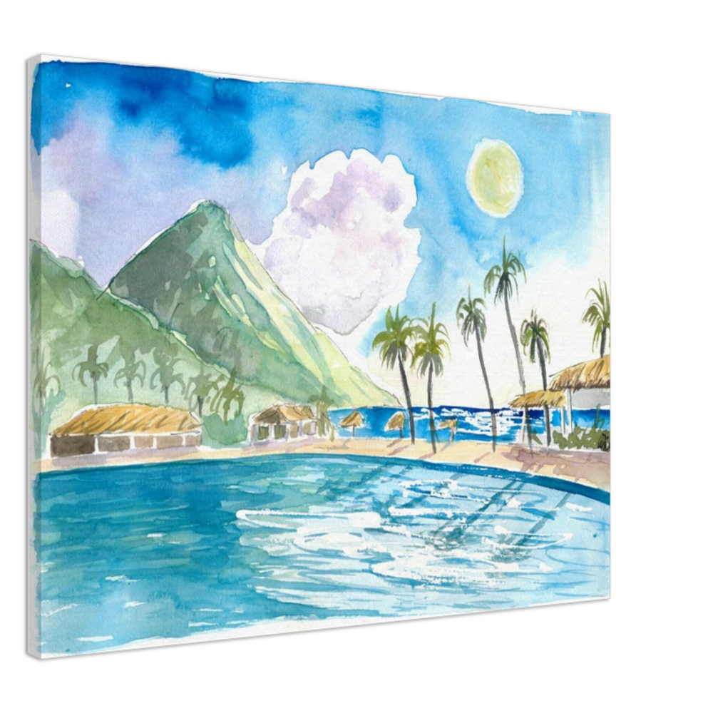 Saint Lucia Pitons and Incredible Caribbean Infinity Pool - Limited Edition Fine Art Print - Original Painting available