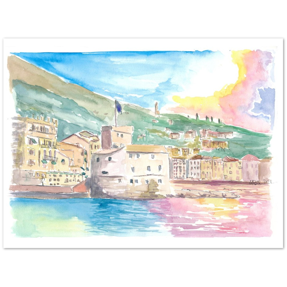 Rapallo Sea Front with Harbour Castle and Sun Reflections