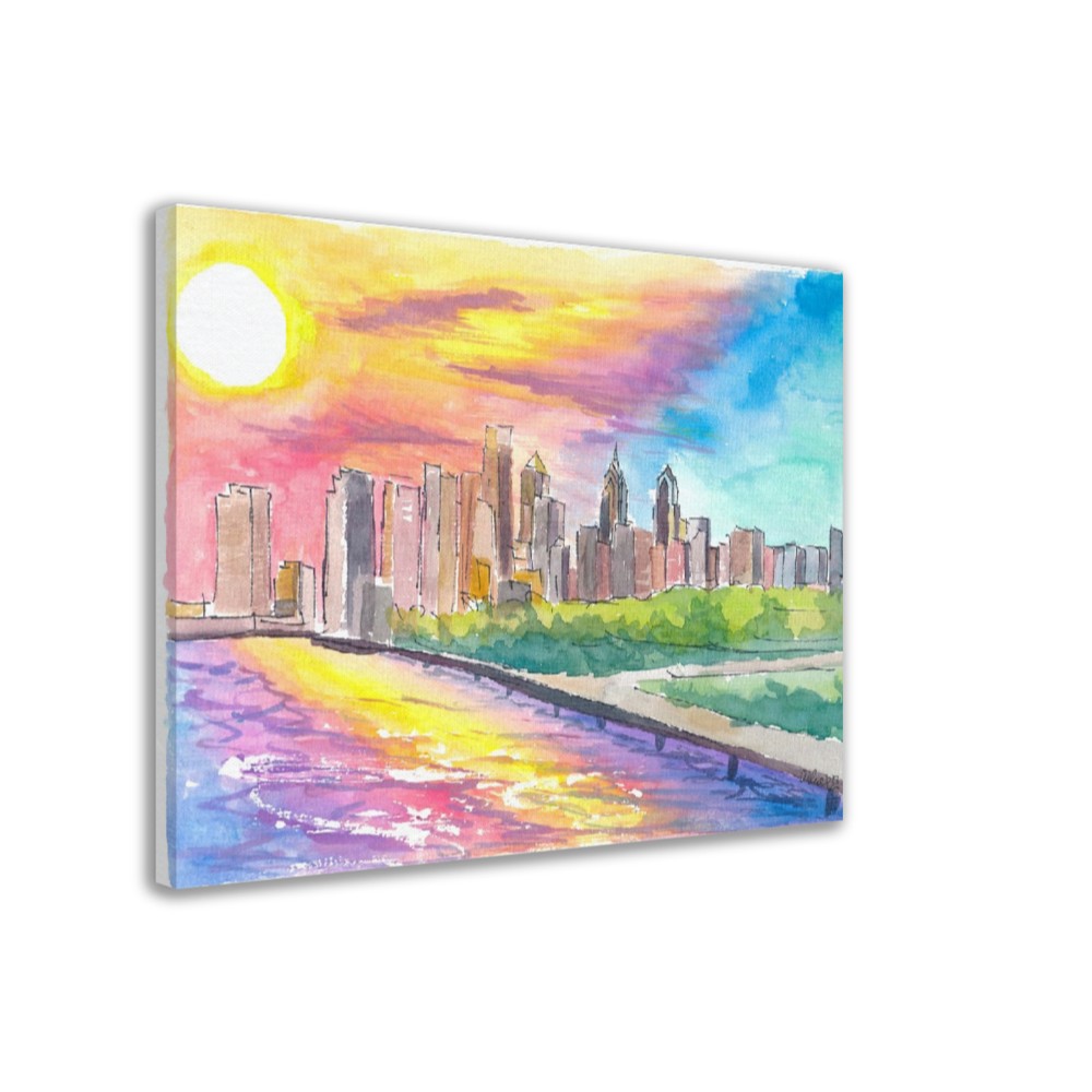 Philadelphia PA Impressive Skyline Colorful Sunset Mood - Limited Edition Fine Art Print - Original Painting available