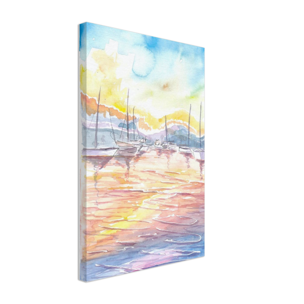 Dreamy Yacht Harbour with Sunset and Light on Water