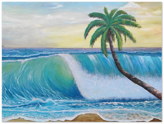 Translucent Wave and Leaning Palm on Virgin Islands Greater Antilles - Limited Edition Fine Art Print - Original Painting available