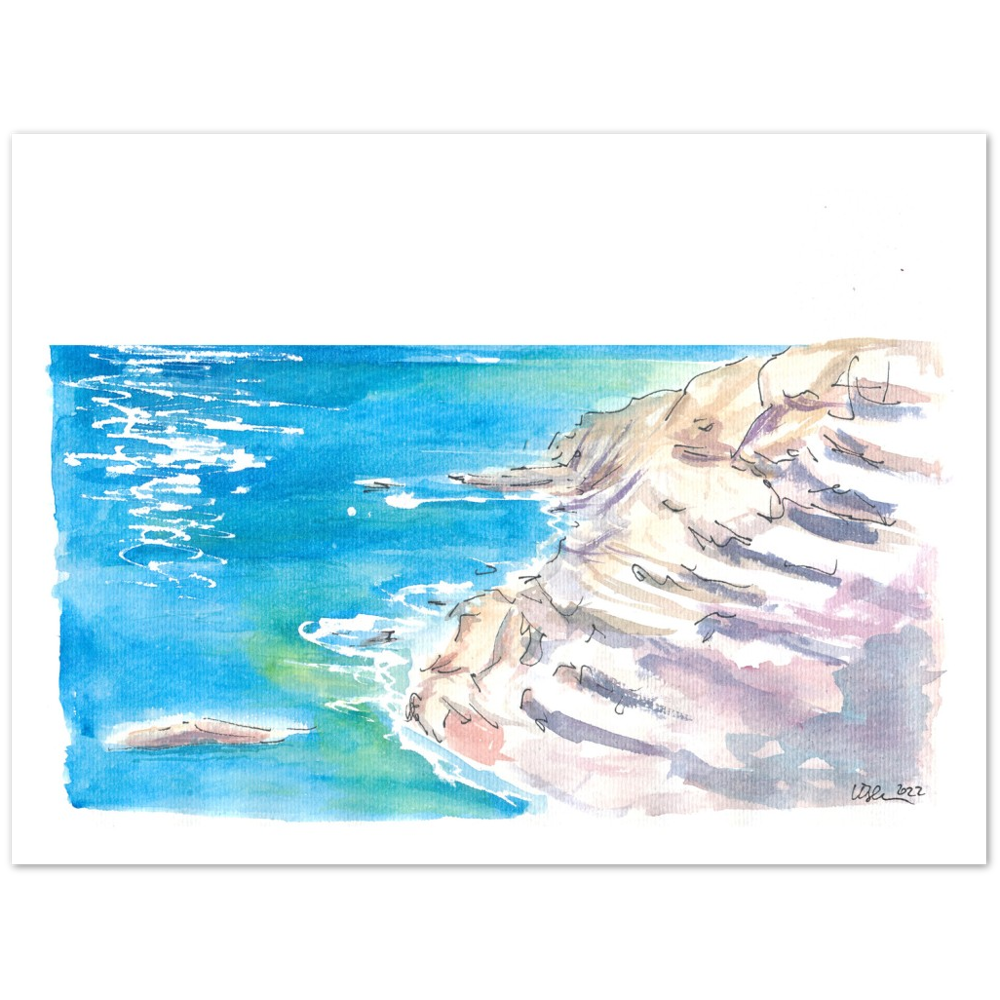 Capo Vaticano Cliffs with Blue Mediterranean Sea - Limited Edition Fine Art Print - Original Painting available