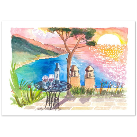 Love Wine Sunset in Amalfi Villa Rufolo Coastal View - Limited Edition Fine Art Print - Original Painting available