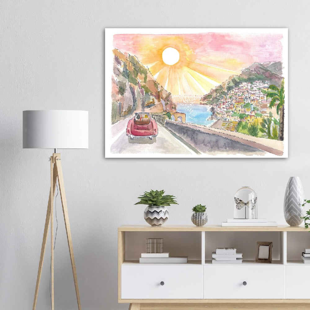 Driving Amalfi Coast with View of Positano - Road Trip of Love on Amalfitana- Limited Edition Fine Art Print - Original Painting available