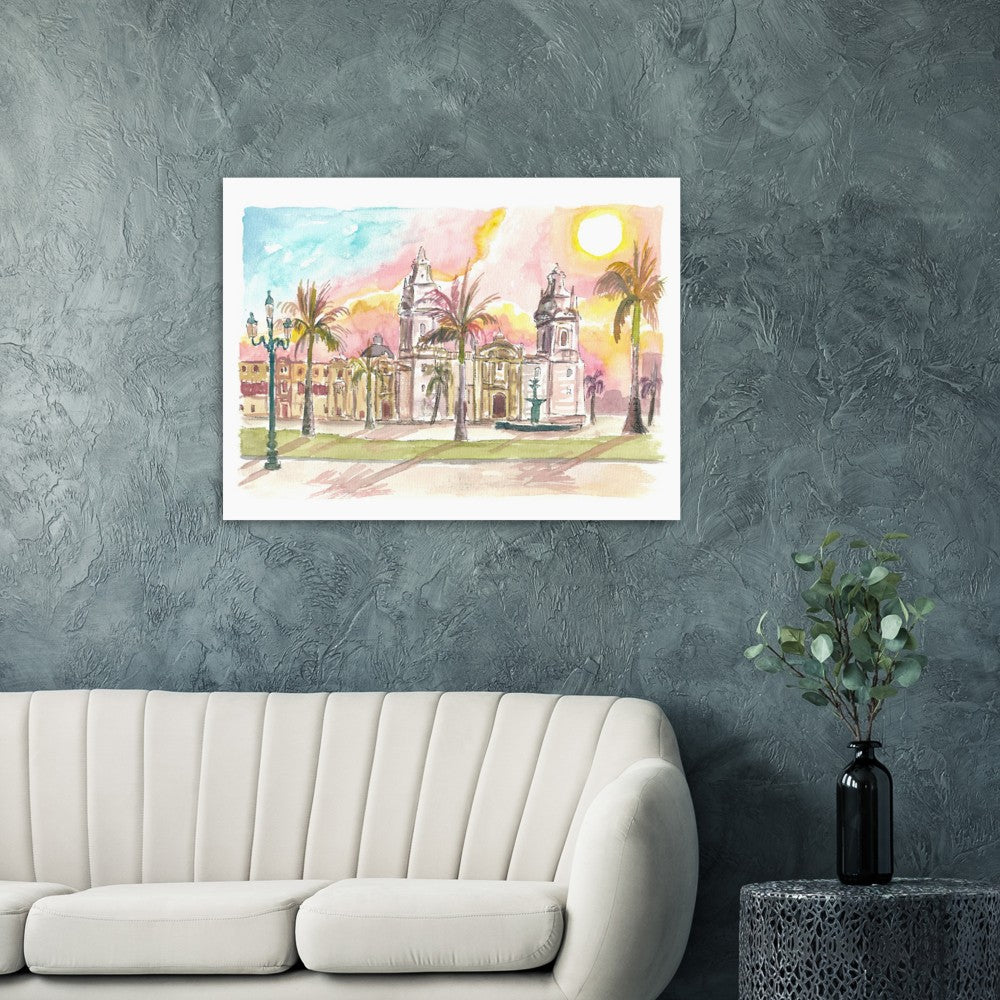 Lima Peru Watercolor Cityscape with Plaza Mayor - Limited Edition Fine Art Print - Original Painting available