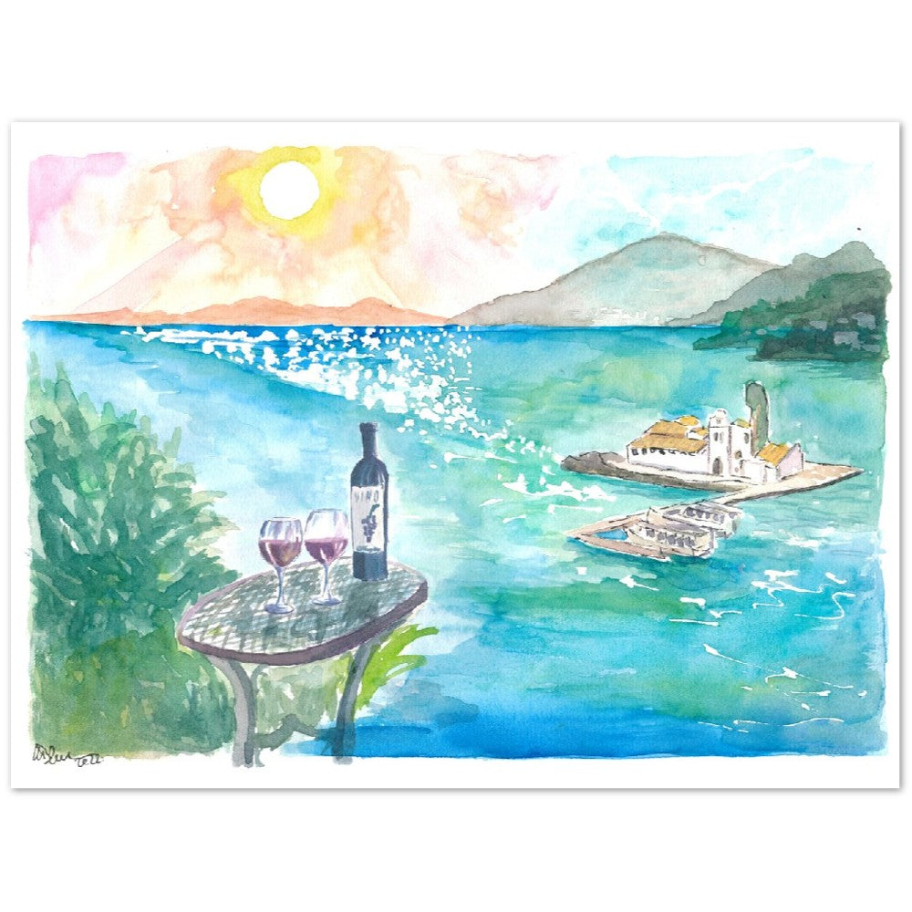 Corfu Greece Mouse Island Pontikonisi with Ionian Sea View - Limited Edition Fine Art Print -