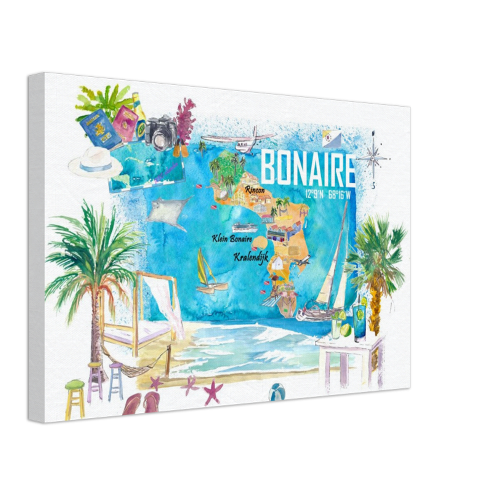 Bonaire Dutch Antilles Caribbean Island Illustrated Travel Map with Tourist Highlights