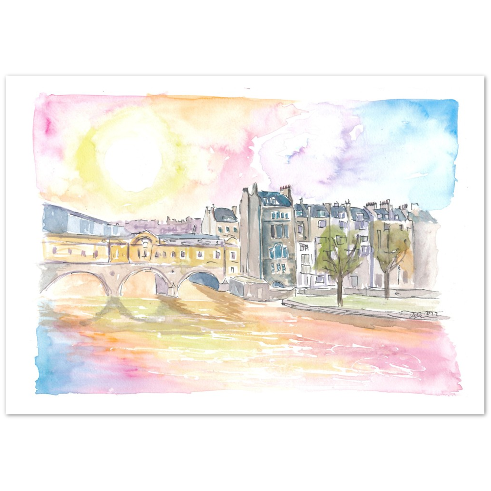 Historic Bath England Scene with Sunset over Avon - Limited Edition Fine Art Print - Original Painting available