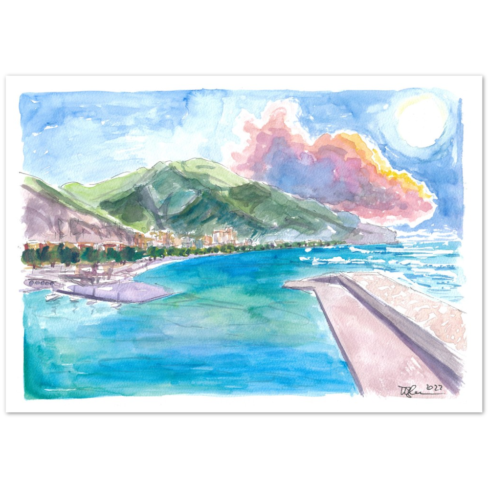 Maiori Port on Amalfi Coast with Clouds and Blu Med - Limited Edition Fine Art Print -