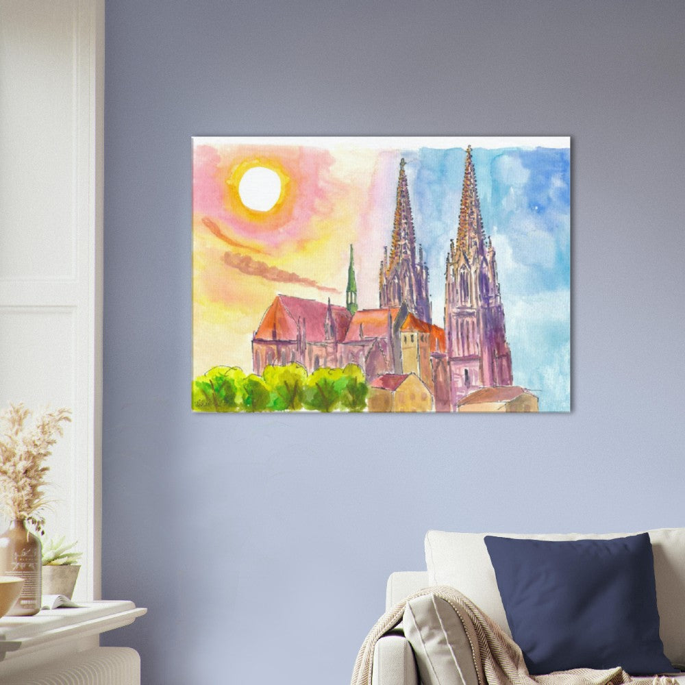 Gothic Cathedral of Regensburg Bavaria in Warm Spring Light - Limited Edition Fine Art Print - Original Painting available