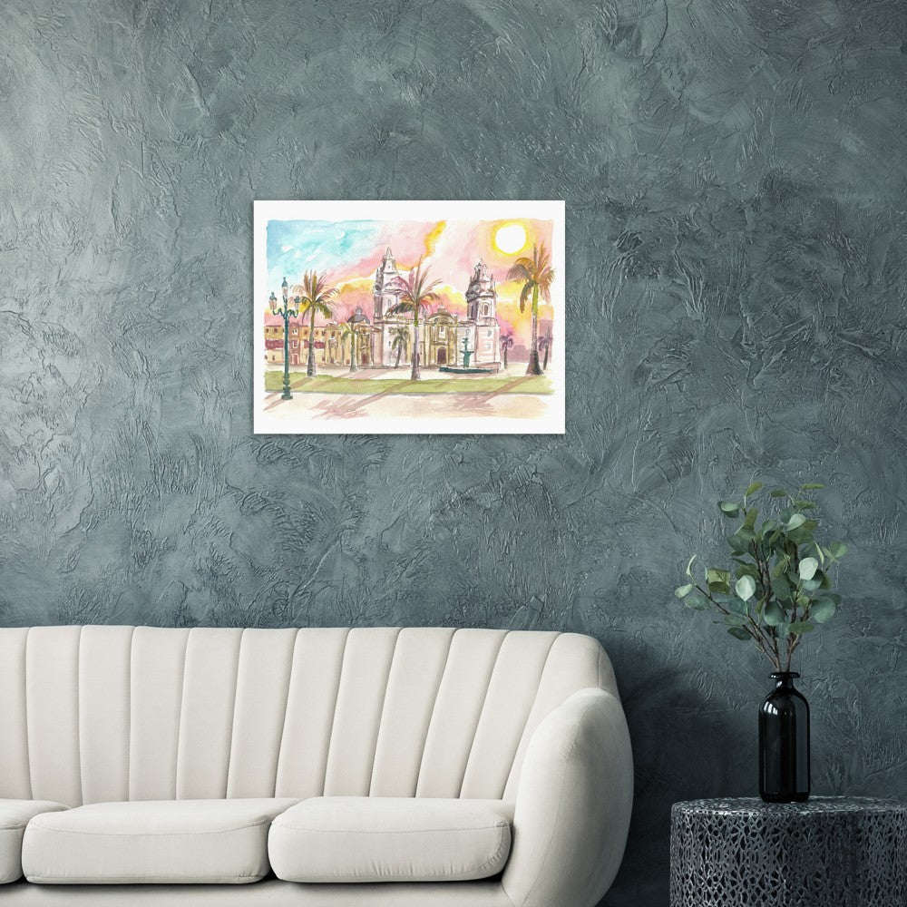 Lima Peru Watercolor Cityscape with Plaza Mayor - Limited Edition Fine Art Print - Original Painting available