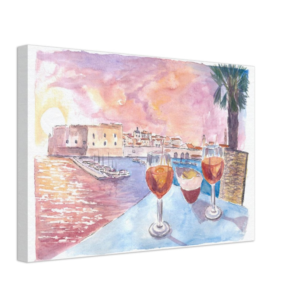 Dubrovnik Romantic Old Port View with Rectors Palace and Adriatic Drinks  - Limited Edition Fine Art Print - Original Painting available