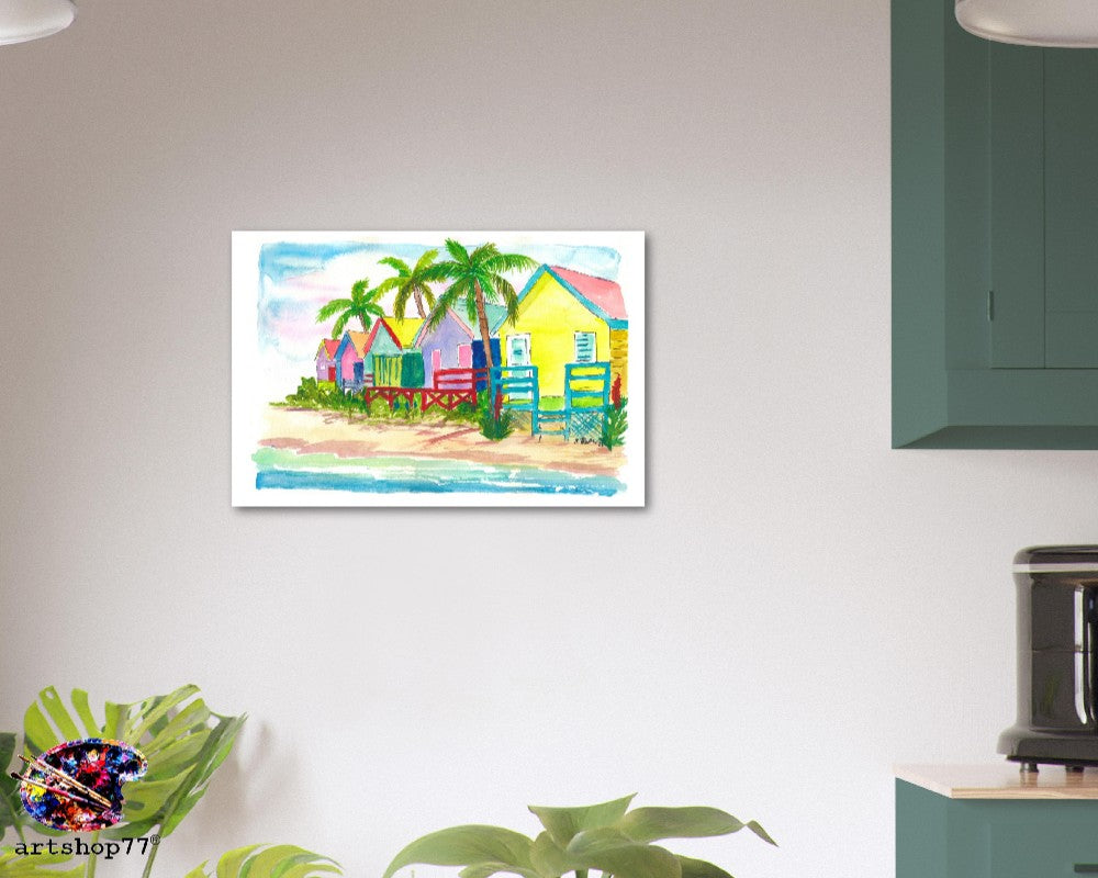 Colorful Caribbean Beach Houses for Dream Vacations - Fine Art Print on Giclee, Canvas & Original Art