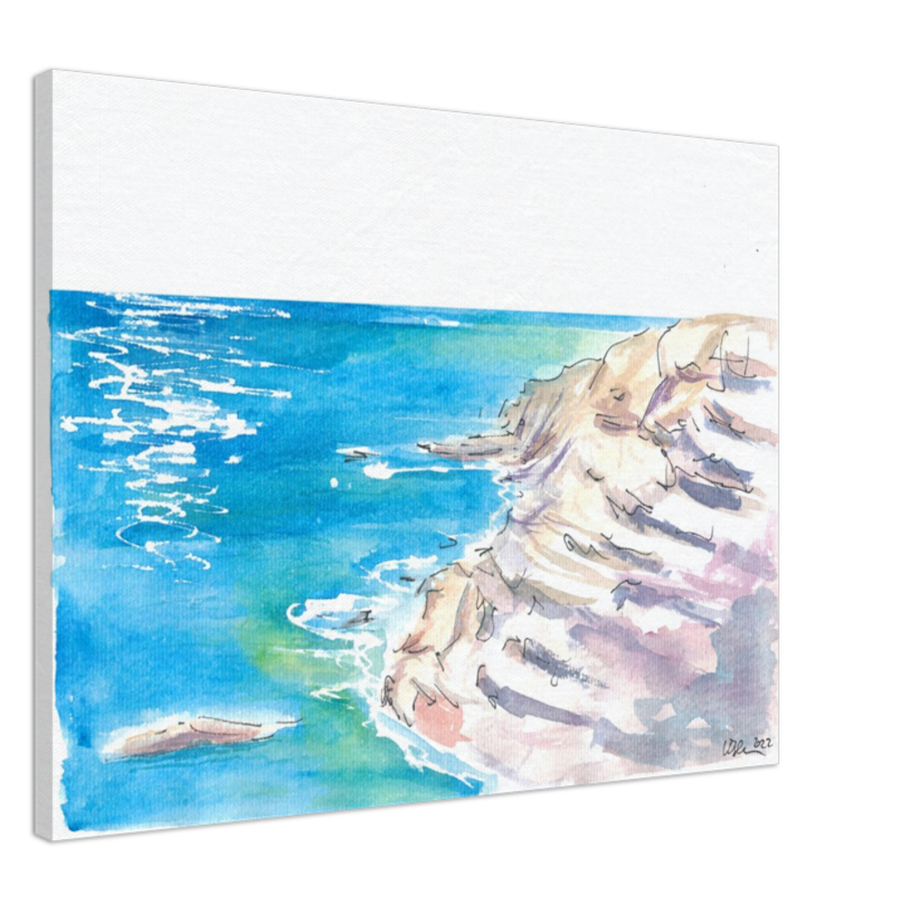 Capo Vaticano Cliffs with Blue Mediterranean Sea - Limited Edition Fine Art Print - Original Painting available