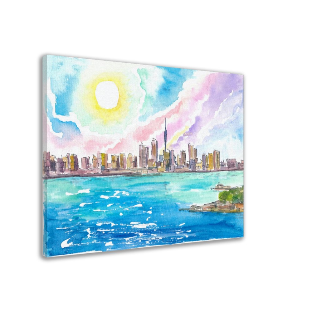 Amazing Auckland New Zealand Skyline from the Sea - Limited Edition Fine Art Print - Original Painting available