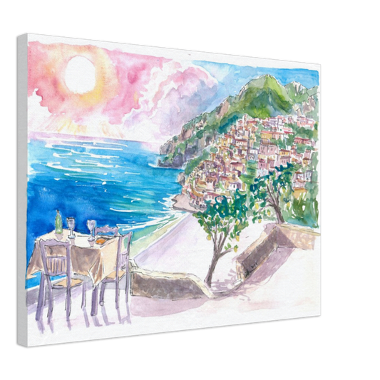 Incredible Seaview Cafe with Positano Amalfi Coast and Sea - Limited Edition Fine Art Print - Original Painting available