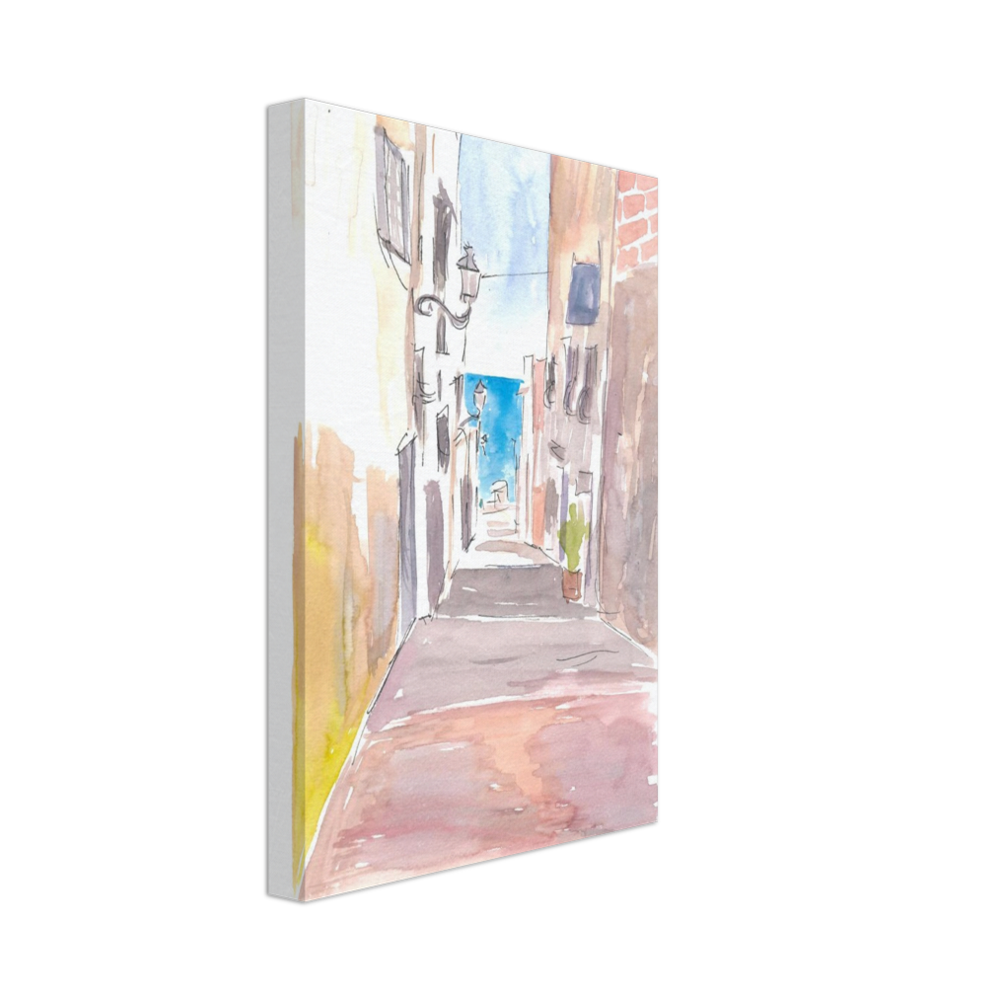 Altea Spain Narrow Alley with Sea on Costa Blanca