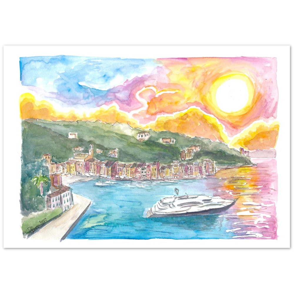 Portofino Italian Dreams with Luxury Yacht and Waterfront - Limited Edition Fine Art Print