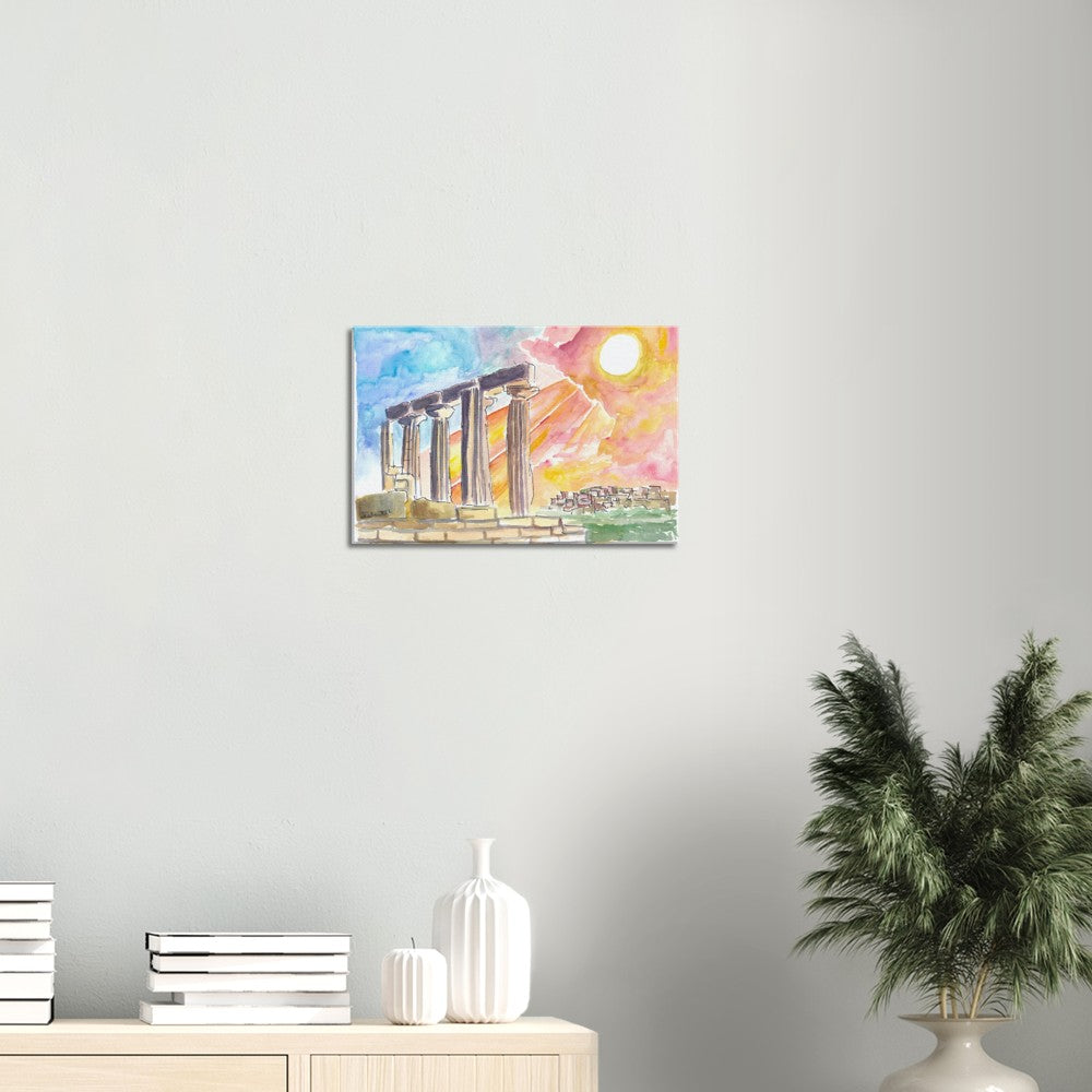 Ancient Agrigento Temple Ruins with Sun Rays in Sicily - Limited Edition Fine Art Print - Original Painting available