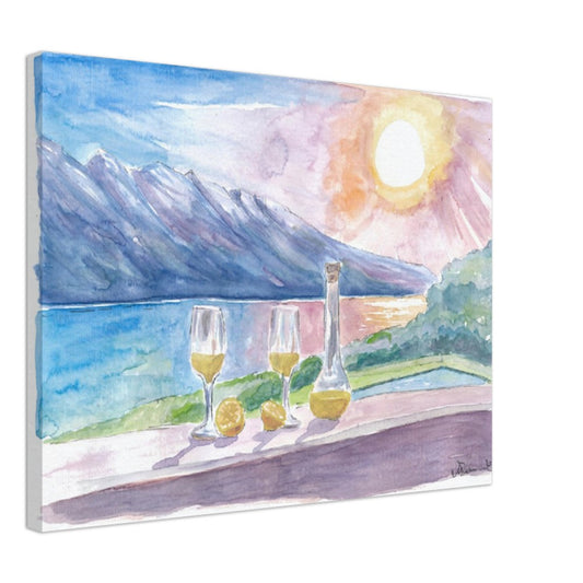 Lake Garda with Limoncello and Incredible view of Mountains and Seashore  - Limited Edition Fine Art Print - Original Painting available