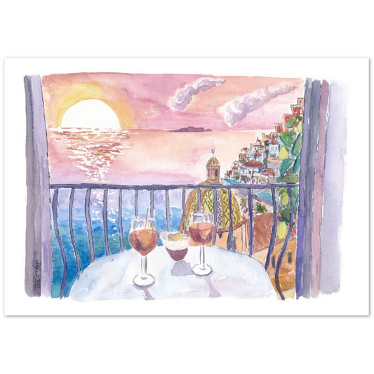 Unforgettable Incredible Amalfi Sunset View Terrace with Infinite Sea View - Limited Edition Fine Art Print - Original Painting available