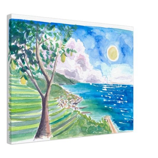 Minori Amalfi Coast with Lemon Tree and Blue Mediterranean - Limited Edition Fine Art Print - Original Painting available