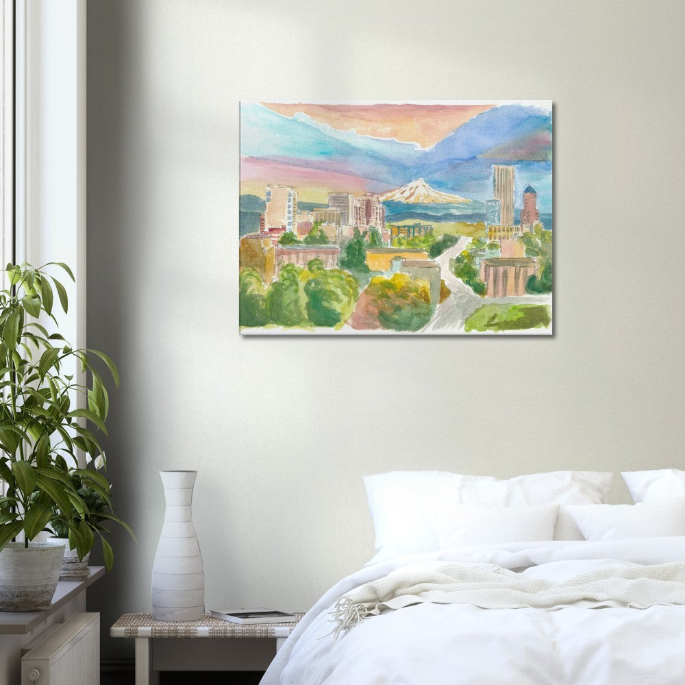 Scenic Portland Oregon with View of Mt Hood - Limited Edition Fine Art Print - Original Painting available