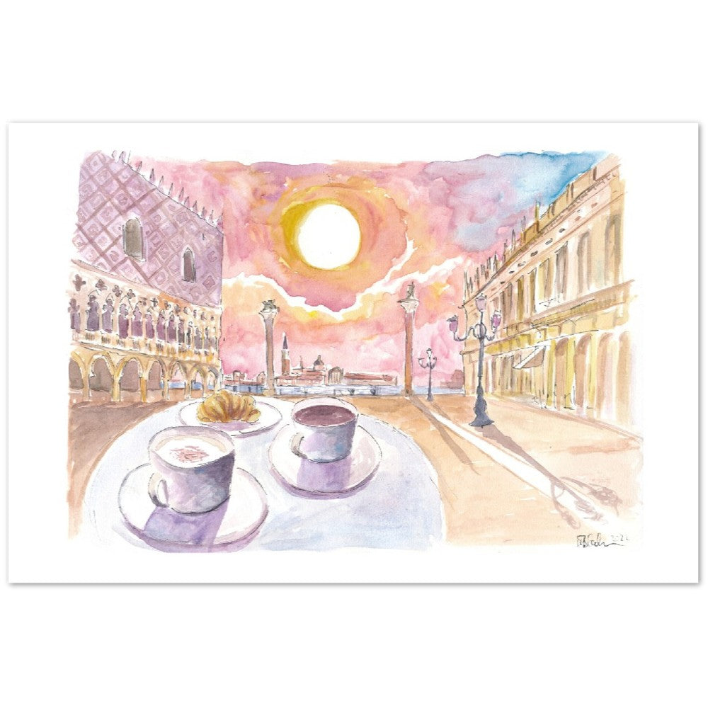 Saint Mark's Square with Coffee and Brioche - Limited Edition Fine Art Print - Original Painting available