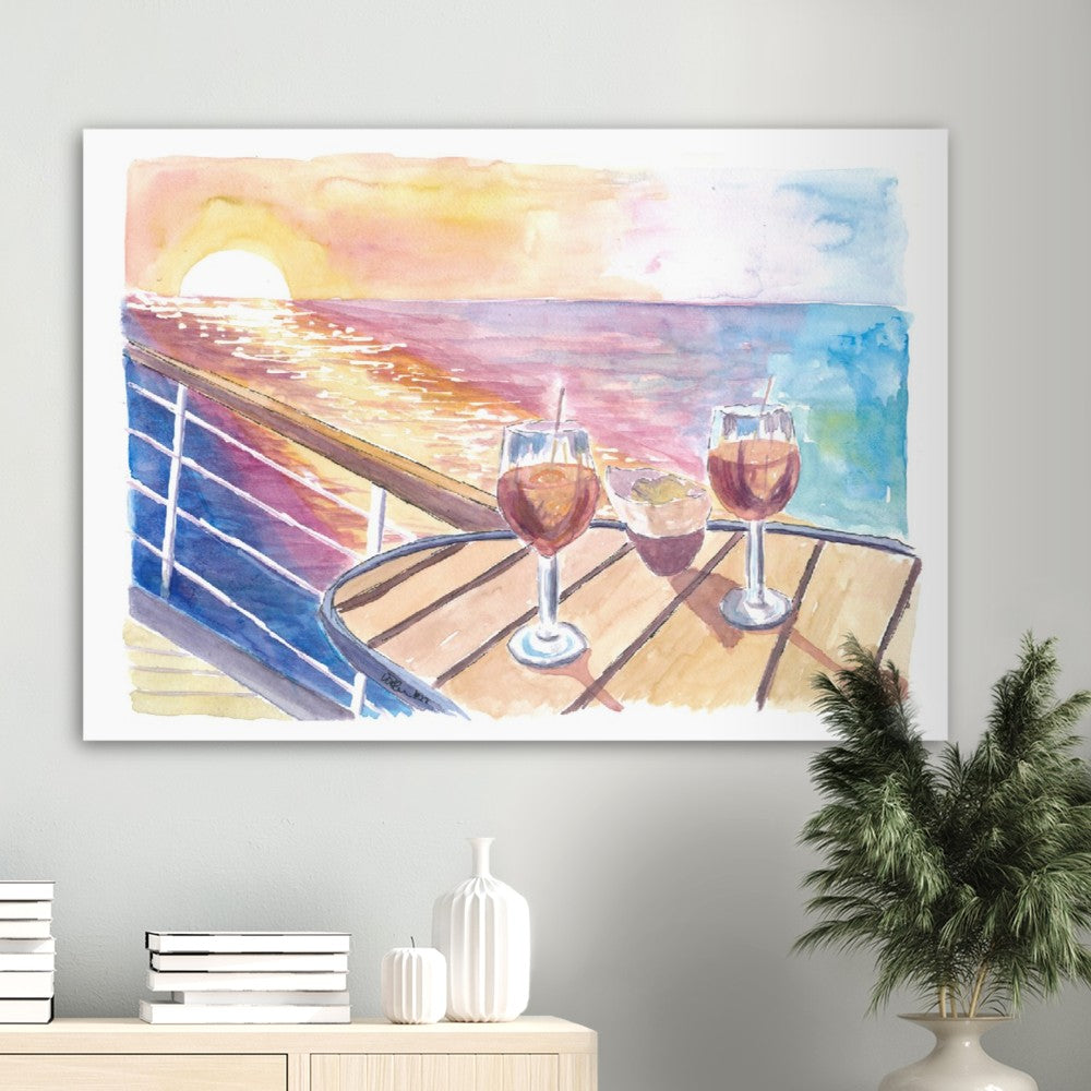 Cruise Dreams with Sunset Cocktails and Endless Sea Views - Limited Edition Fine Art Print - Original Painting available