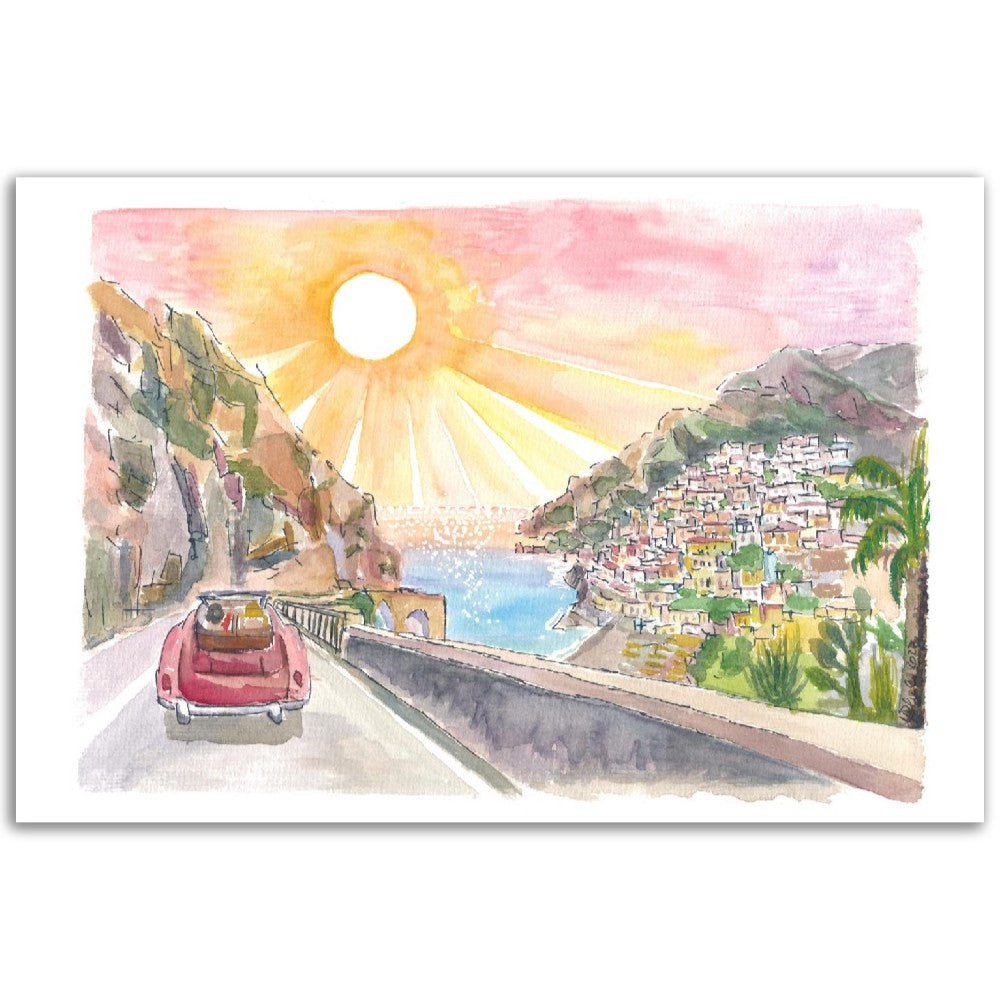 Driving Amalfi Coast with View of Positano - Road Trip of Love on Amalfitana- Limited Edition Fine Art Print - Original Painting available